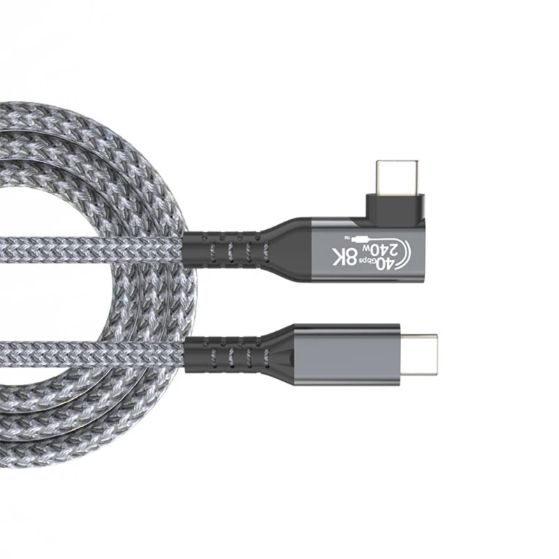 90° Elbow Type C Extension Cable 40Gbps Male to Male Data Cord Wire with 8K 60Hz Video Support and 240W Power Delivery