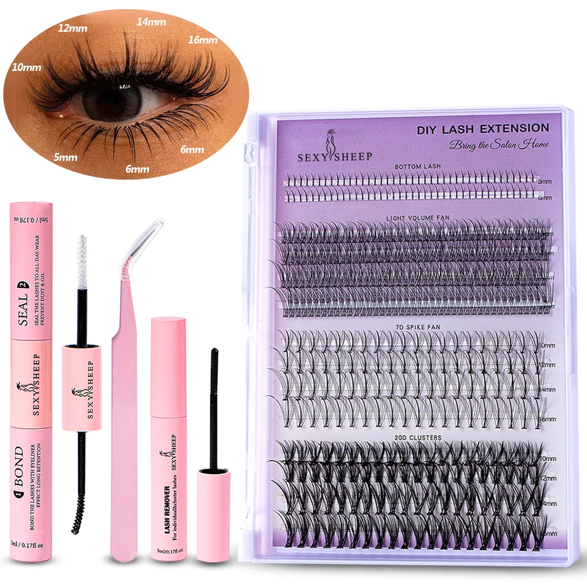 Lash Extension Kit DIY 404pcs Lash Clusters Eyelash Extension Kit Individual Lash Extensions with Bond & Seal, Eyelashes Remover