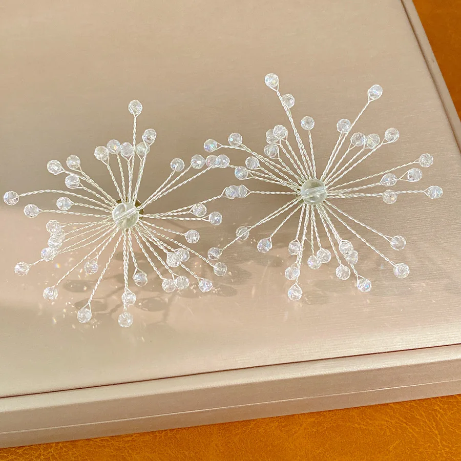 DOO MEI Handmade Crystal Firework Dangle Earrings for Glamorous Bridal Wedding Banquet Evening  Fashion Jewelry Gift for Ladies