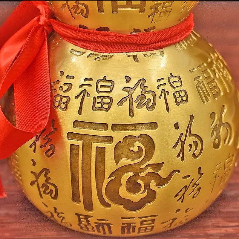 Brass Hundred Blessings Gourd with Open Lid, Hollow Design, Large, Medium, and Small Sizes, Decorative Ornament for Living Room,