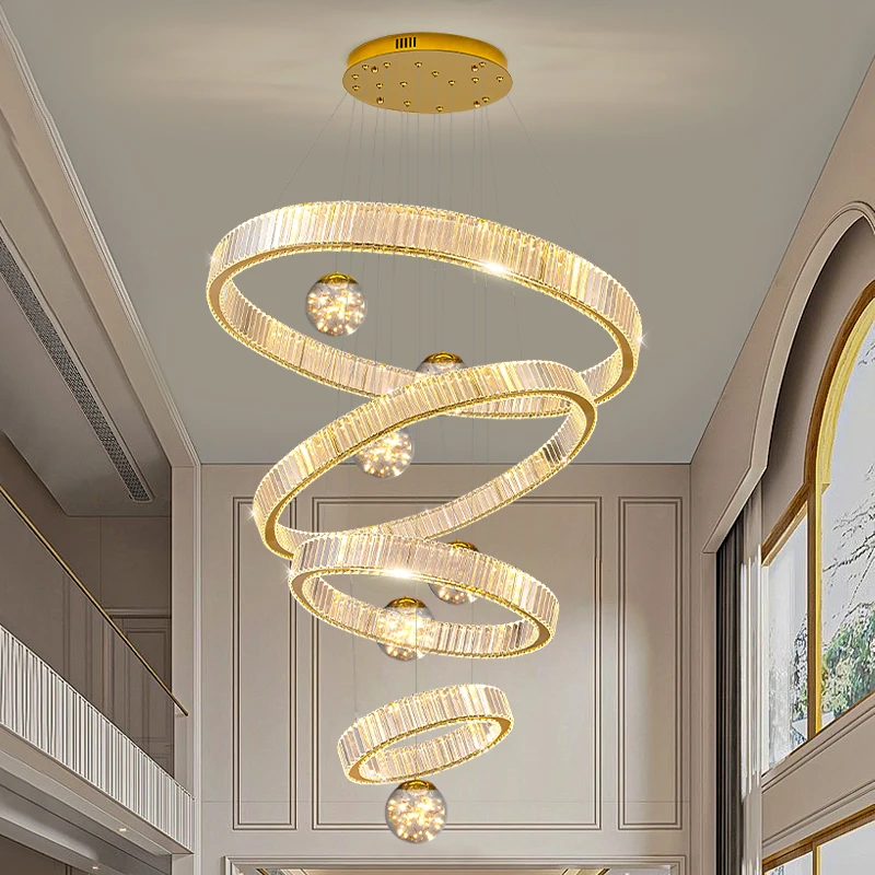 Modern Luxury Crystal Chandelier for Home High-End Restaurant Simple Bedroom Ring Duplex Villa Led Chandelier Pendant Light
