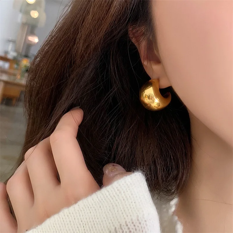 Various Styles Stainless Steel Ear Buckle for Women Gold Color Small Large Circle Hoop Earrings Punk Hip Hop Jewelry Accessories