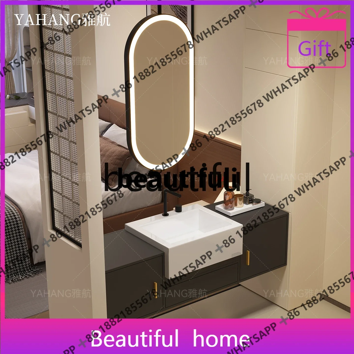 Bathroom Cabinet Slate Integrated Seamless Basin Toilet Hand Wash Table Single Double Basin