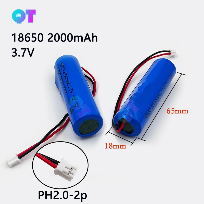 3.7V 2000mAh 18650-PH2.0-2P Lithium Rechargeable Battery Protected For Speaker Amplifier Led Light