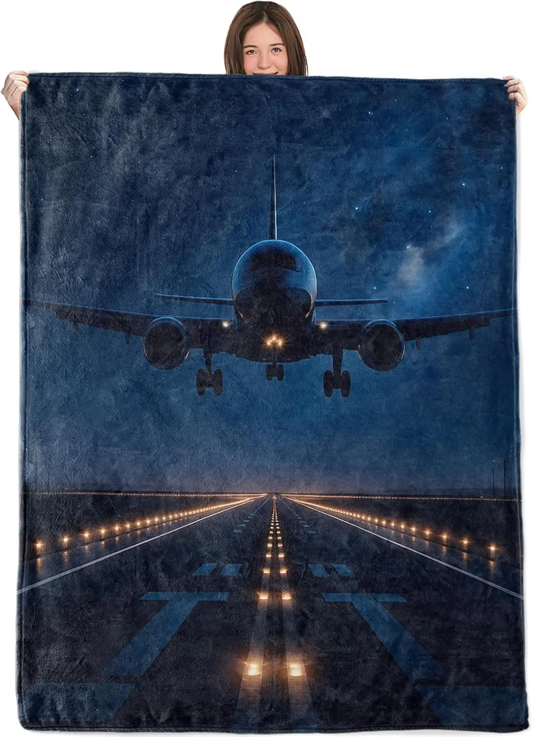 Wicked Airplane Blanket,50x60in,Cozy Flannel Throw with Majestic Night Landing Starry Sky Aviation Design,Soft Gifts Blankets
