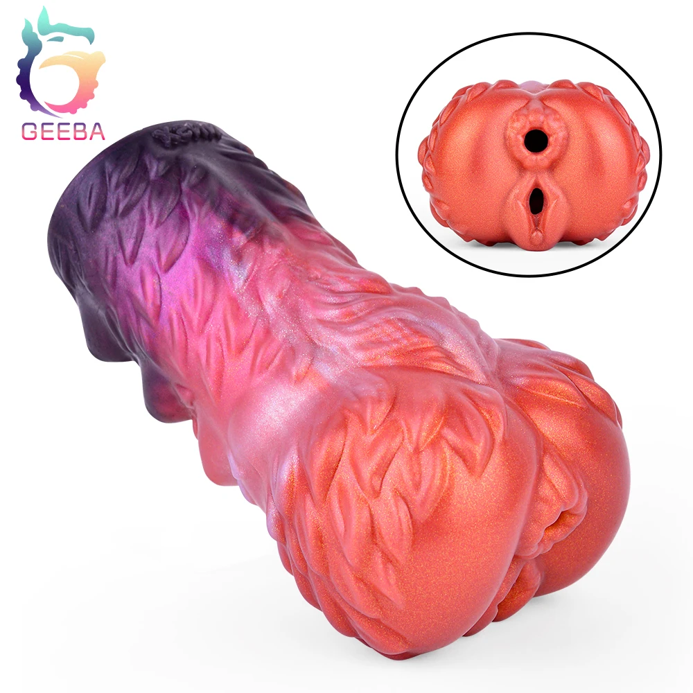 GEEBA Dual Channel Imitate Dog Pussy Masturbator Soft Silicone Male Masturbation Cup Realistic Vagina Penis Exerciser Sex Toys