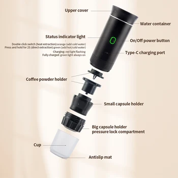 Wireless Electric Portable Espresso Coffee Machine for Car & Home Camping Coffee Maker 3-in-1 Capsule Powder Travel Coffee Maker 5