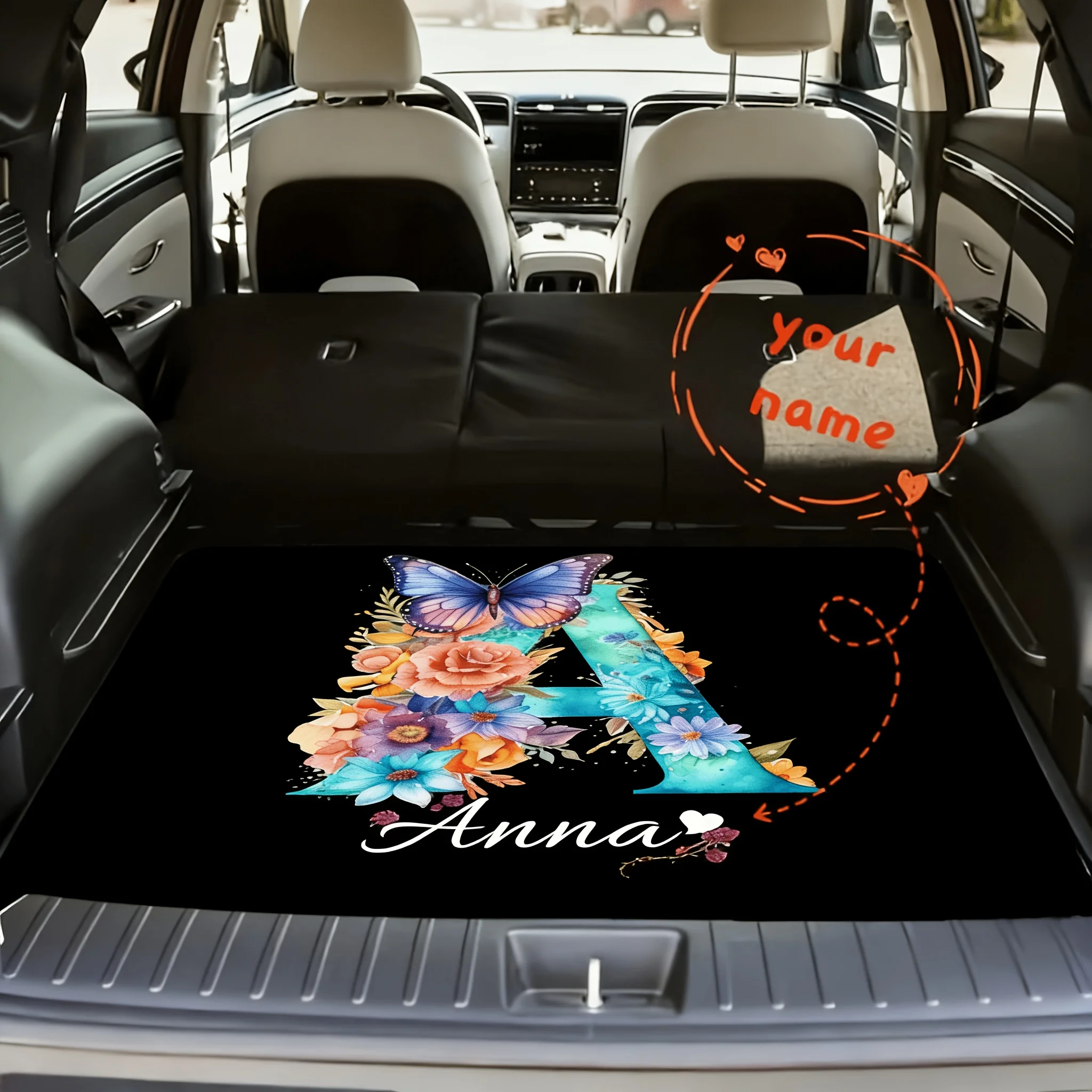 Personalized Name/Text Car Cargo Floor Mat - 26-Letter Luxurious Crystal-Textured Faux Velvet (Soft) Cargo Liner For Suvs And Ca