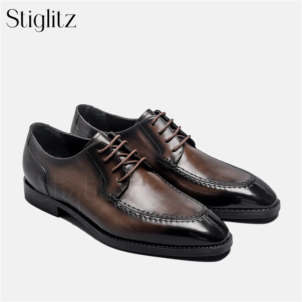 Almond Toe Inner Sewing Leather Shoes Hand Polished Haute Couture Business Dress Shoes for Wedding Elegant Men's Daily Footwear