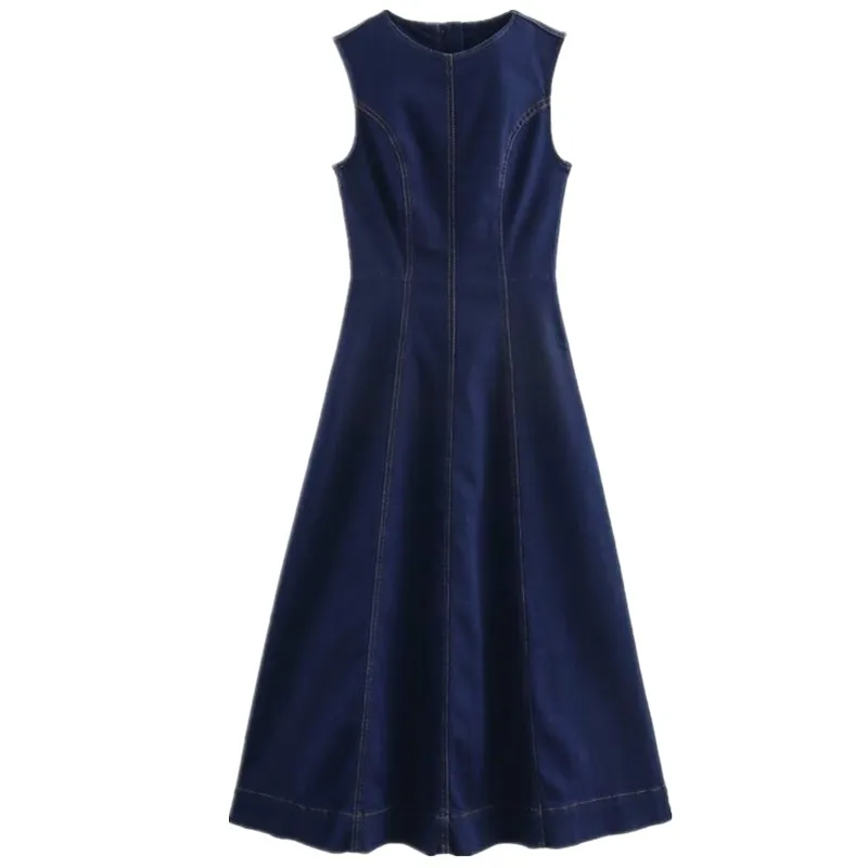 Vestido Midi Sem Mangas de Aodão Versátil para Mulheres Primavera 2025 Nova Chegada Vestido Casual Faion para Senhoras