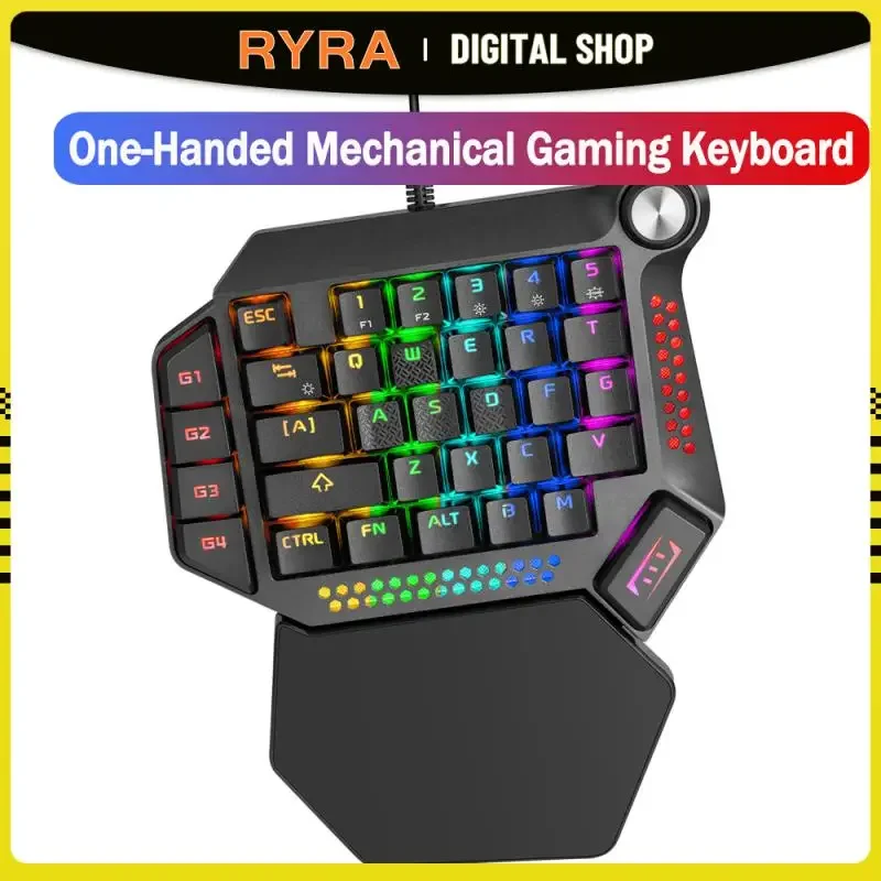 RYRA One-Handed Gaming Keyboard RGB Backlit 35 Keys Portable Mechanical Keyboard USB Wired RGB Backlit Keyboard For PC PS4 Gamer