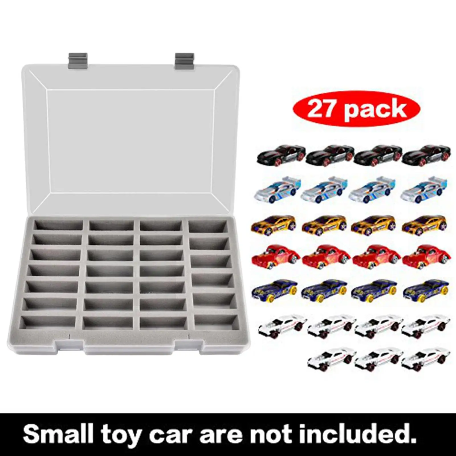 Portable 1/64 Scale Model Cars Storage Case Dustproof Organizer Container with 27 Compartments for Collectible Cars