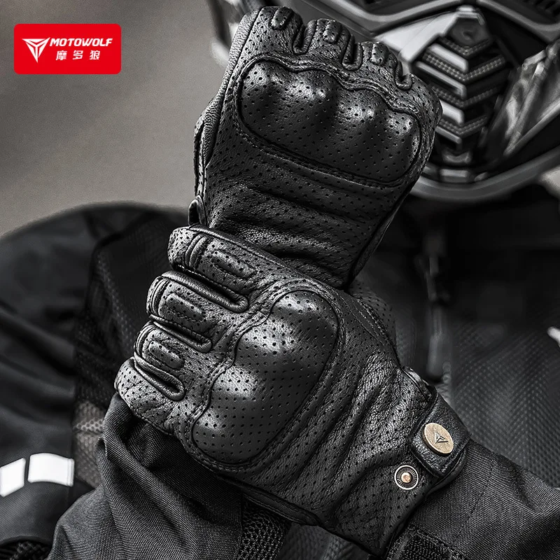 Motowolf Summer Motorcycle Gloves Leather Moto Motocross Glove Breathable Motorbike Full Finger Touch Screen Gloves Men