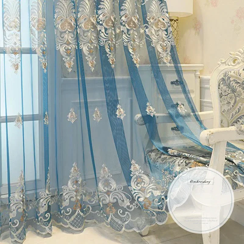 

European Embroidery Window Screen Balcony Partition Curtains for Living Dining Room Bedroom Light-through Opaque Floating Window