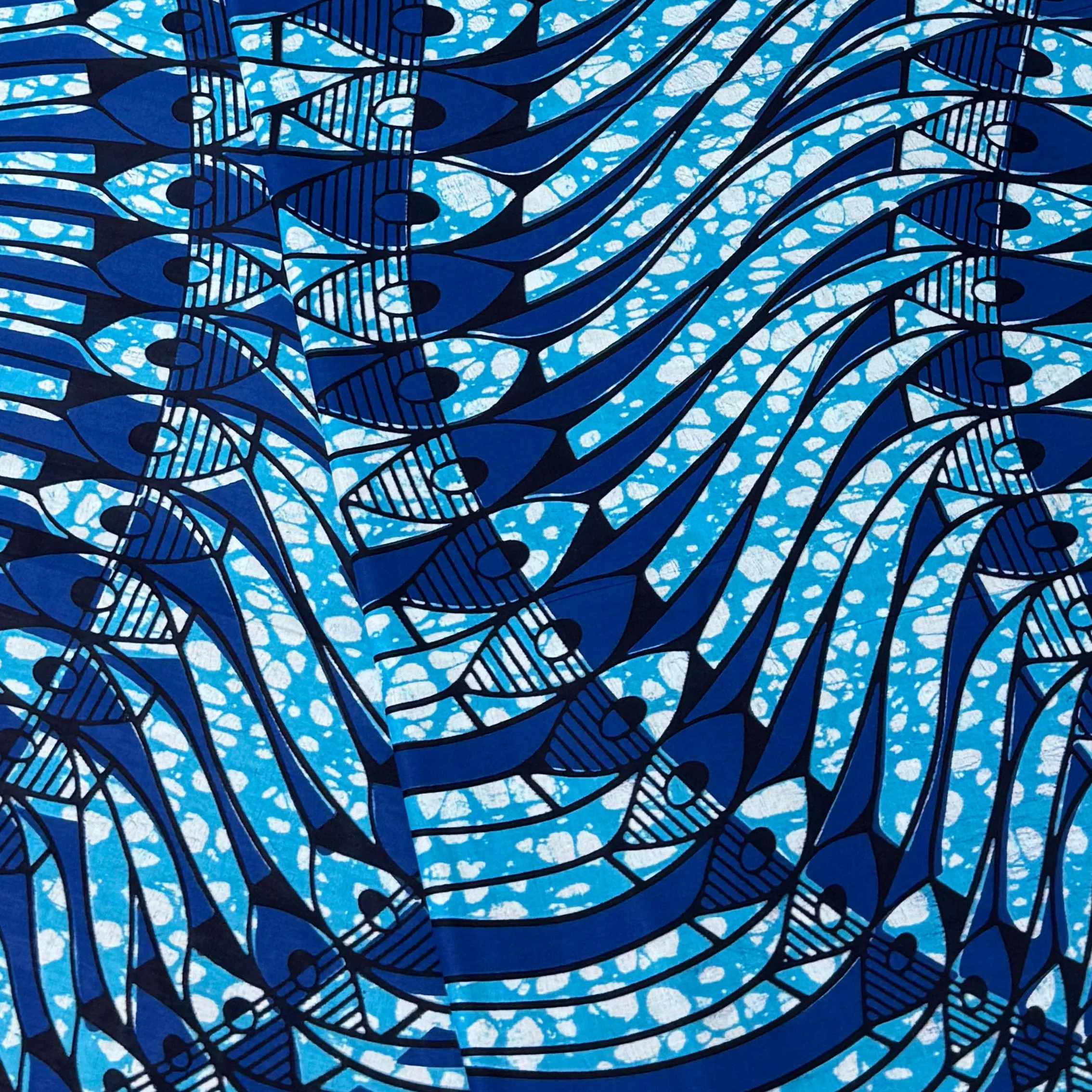 Super African wax Print Fabric Geometric Wave Fish Ankara 100% Cotton 6 Yards Shades Of Blue Pagne Cloth For Women Dress Sewing