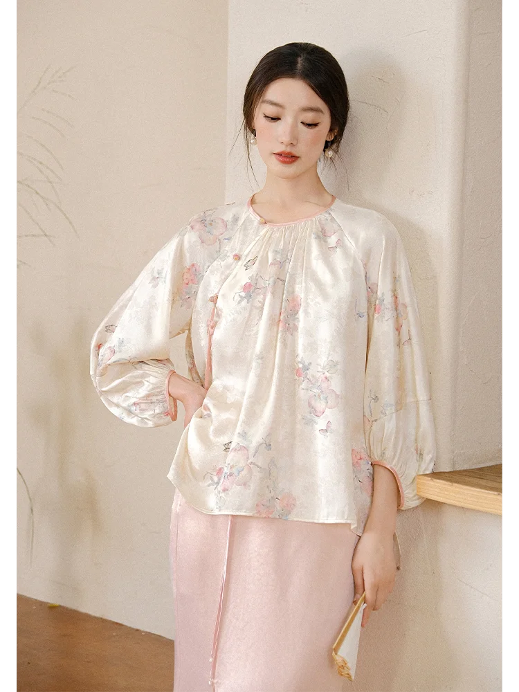 

New Chinese Sle Loose Fit round Ne Silk Top Thin Summer New Arrival Traditional Zen Tea Costume Women's Faion Tang Costume
