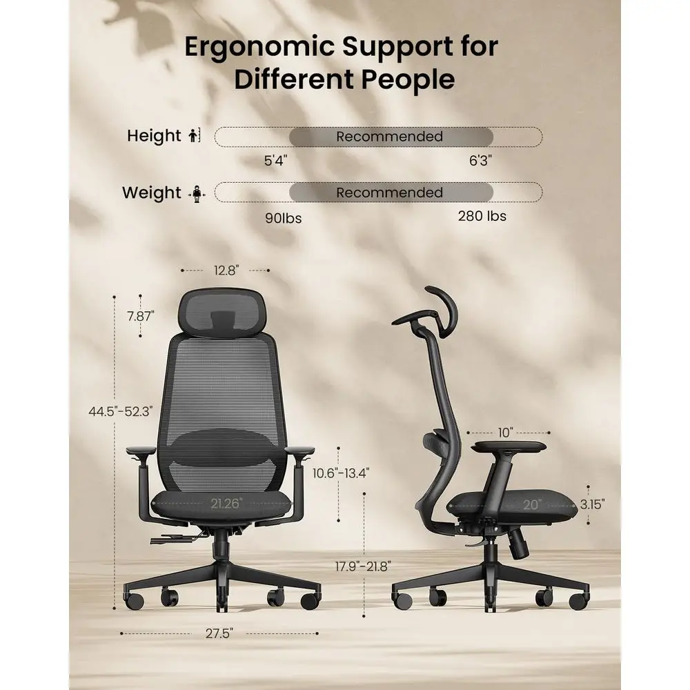 

Ergonomic Office Chair EC200 HighBack Mesh Computer Chair with Lumbar Support, 3D Adjustable Headrest amp Sliding Seat for 8 Ho