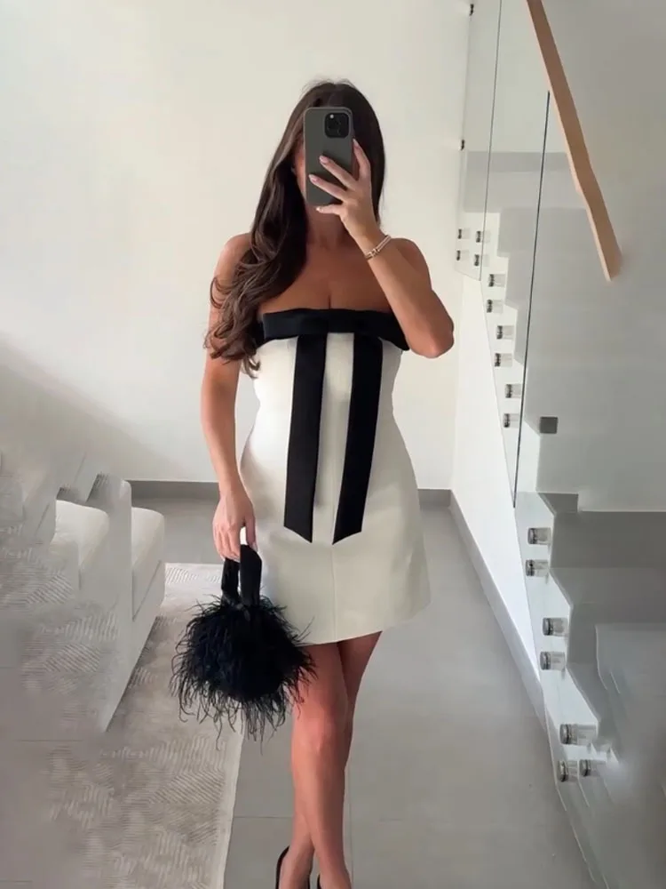 HH 新しい女性の夏のファッション多用途プリンセススタイルの弓飾りジッパーチューブトップドレス女性の甘いかわいいショートパーティードレス