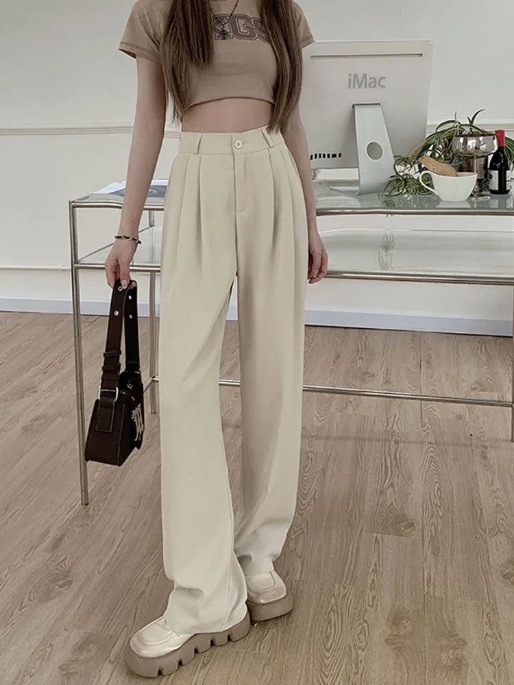 Casual High Waist Loose Wide Leg Pants for Women Spring Autumn New Female Floor-Length White Suits Pants Ladies Long Trousers