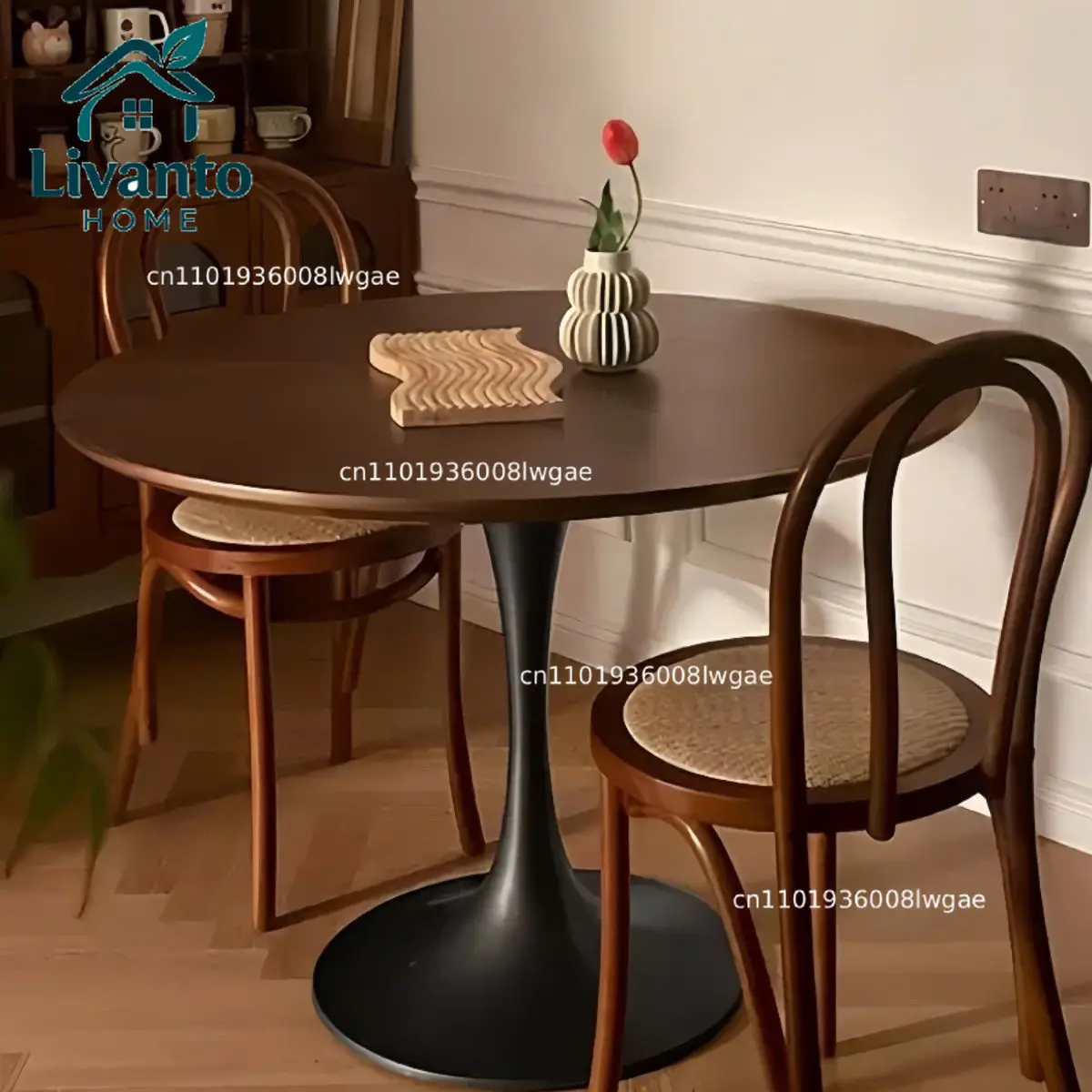 

Tulip White Small Round Table Internet Celebrity Reception Negotiation Balcony Bedroom Home Milk Tea Shop Walnut Dining