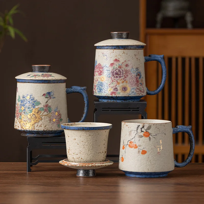 

LH tea separation tea cup ceramic three-piece set with lid home office tea cup