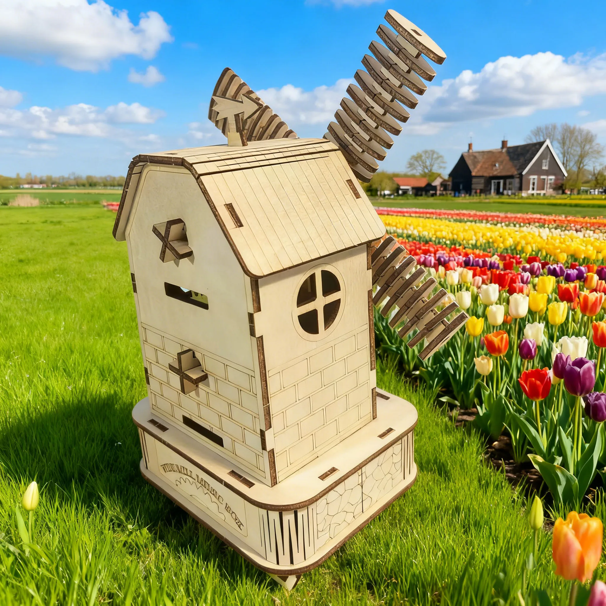 Rompecabezas de molino de viento de madera 3D, Kit DIY, conjunto divertido de ensamblaje, bloques de construcción de madera, regalo perfecto, regalo de vacaciones
