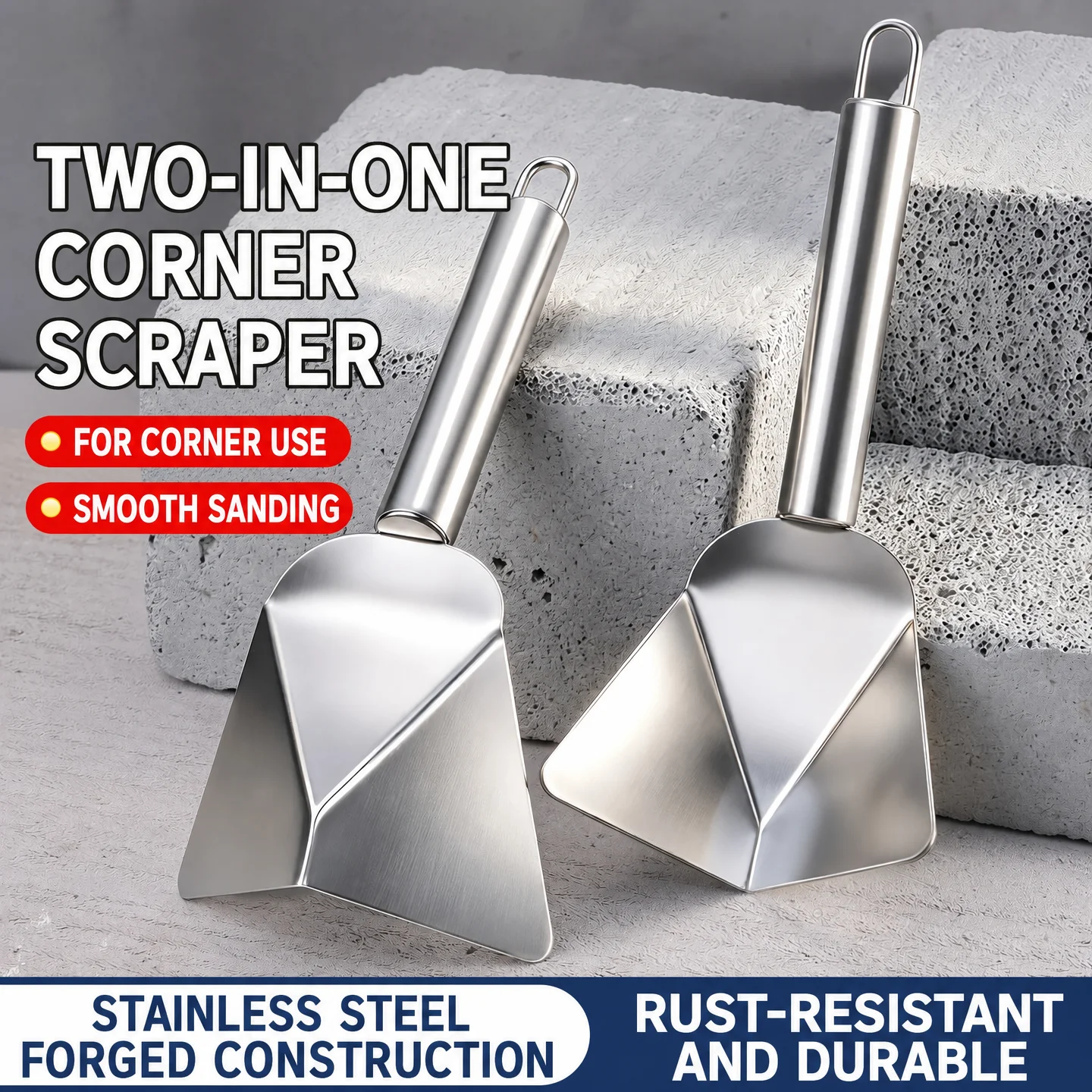 2 In 1 Drywall Corner Finishing Tool Stainless Steel Putty Knife Inside Outside Plaster Wall Scraper Smoothing 1Pcs