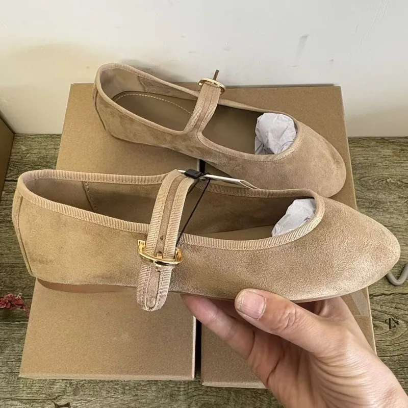 Mary Jane Shoes Women Vintage Suede Comfortable Round Toe Buckle Strap Non Slip 2026 Autumn Brown Retro Office Ballet Flat Shoes view 5