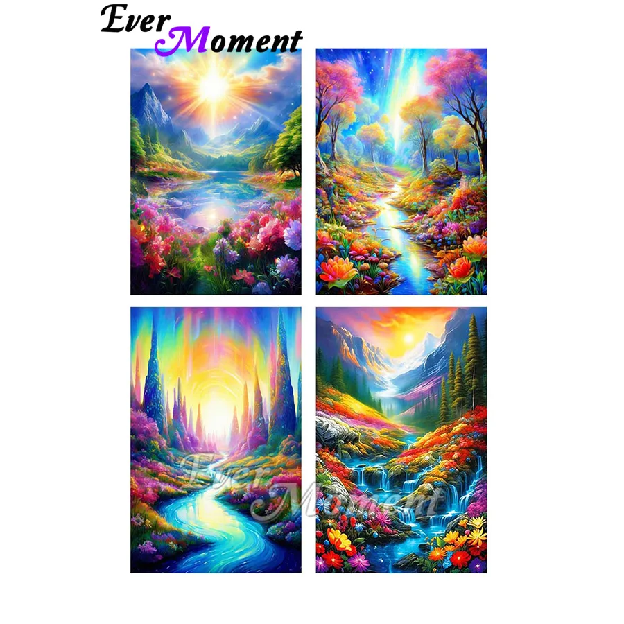 

River Trees and Flowers Landscape Diamond Painting AB Fairy Dust Drills Mosaic Diamond Embroidery Home Decor Gift ASF2879
