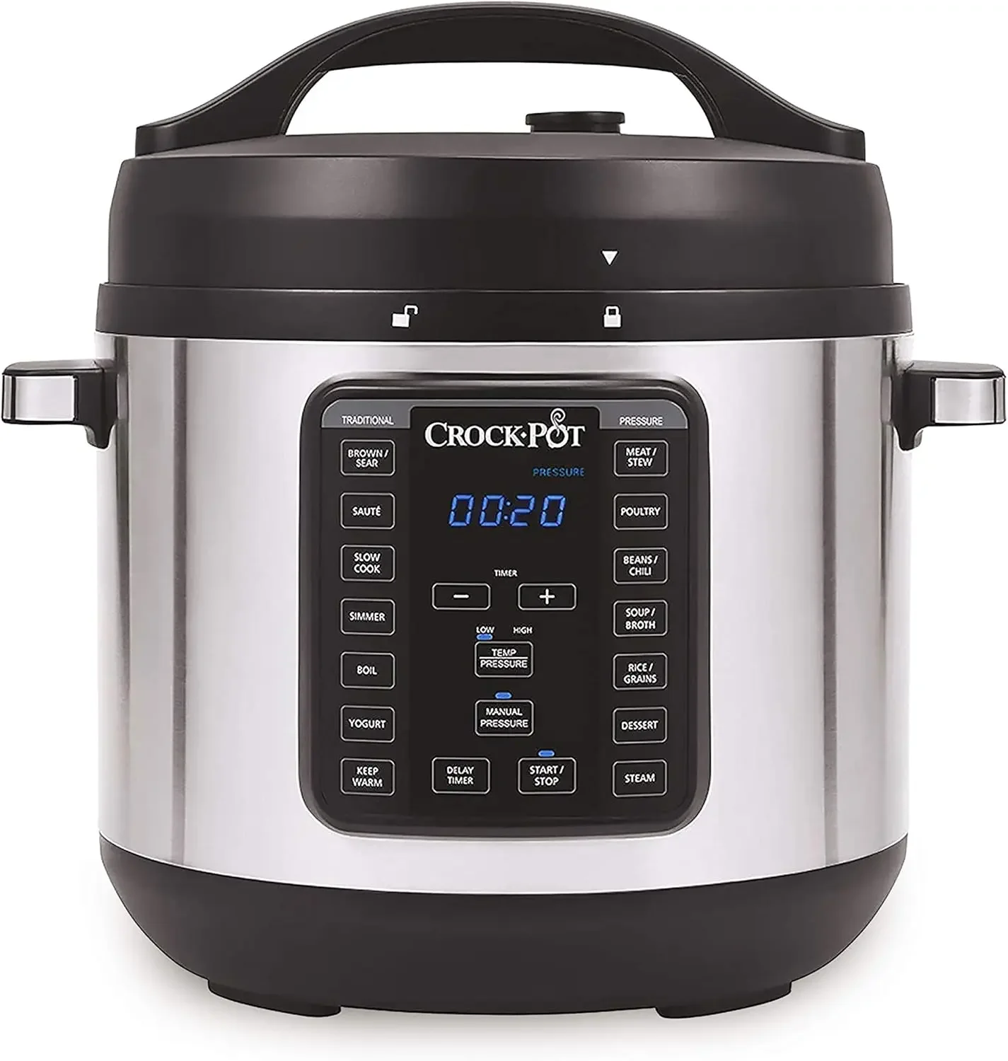 Multi-Use XL Express Crock Programmable Slow Cooker and Pressure Cooker with Manual Pressure, Boil & Simmer, S