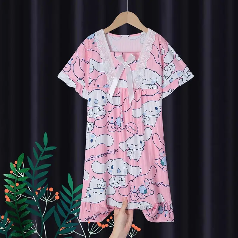 Children Pajamas Anime Sanrioed Kuromi My Melody Cinnamoroll Nightdress Thin Summer Sweet Cute Cartoon Home Wear Girls Sleepwear