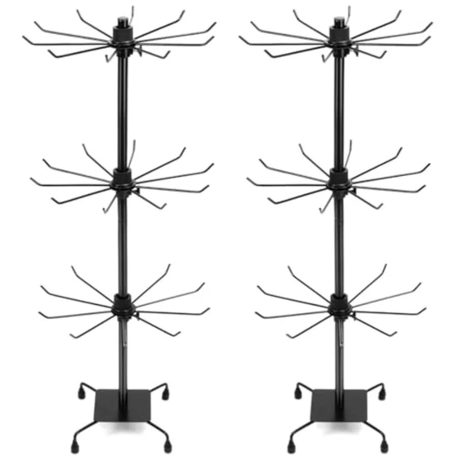 3-Tier Rotating Metal Jewelry Display Stand 2 Sets Adjustable Tabletop Holder for Necklace, Earring and Key Ring