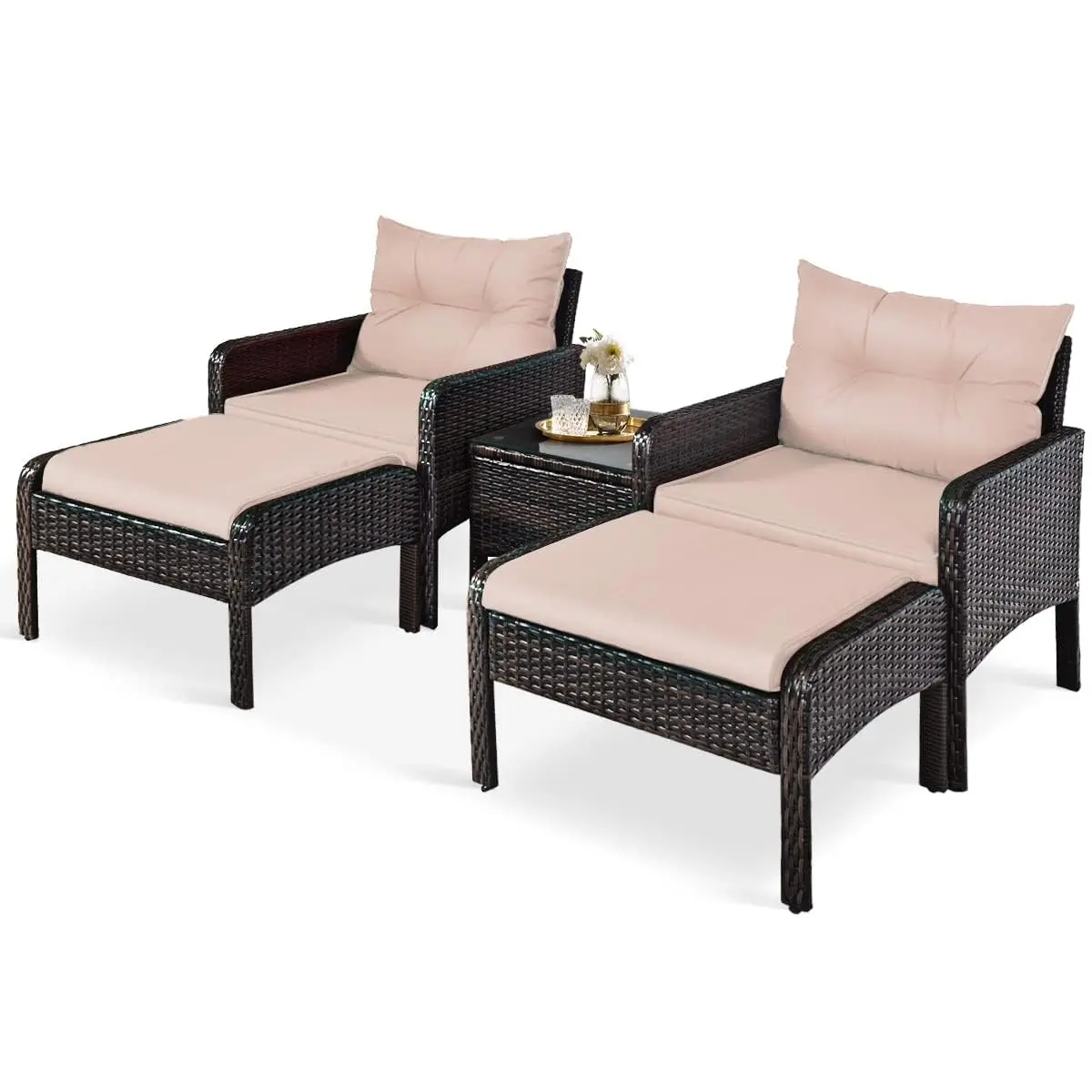 5 Piece Patio Furniture Set with Coffee Table & Ottoman, Customized
