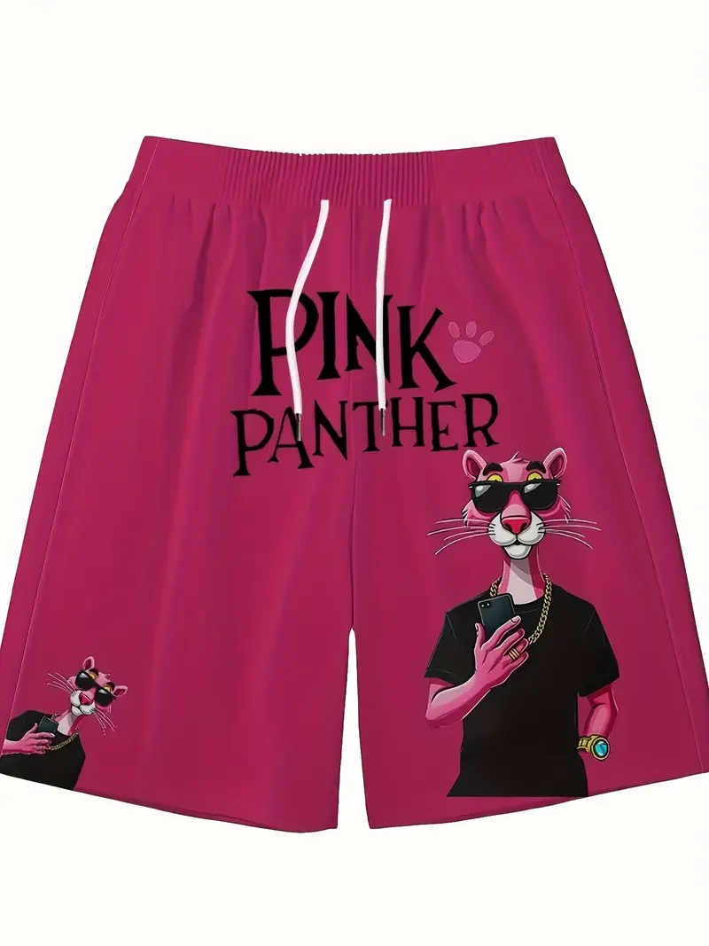 

Hawaii Women's Pink Panther Print Sport Shorts Summer Casual Drawstring Waist Shorts Outdoor Men's Running Sportwear Shorts