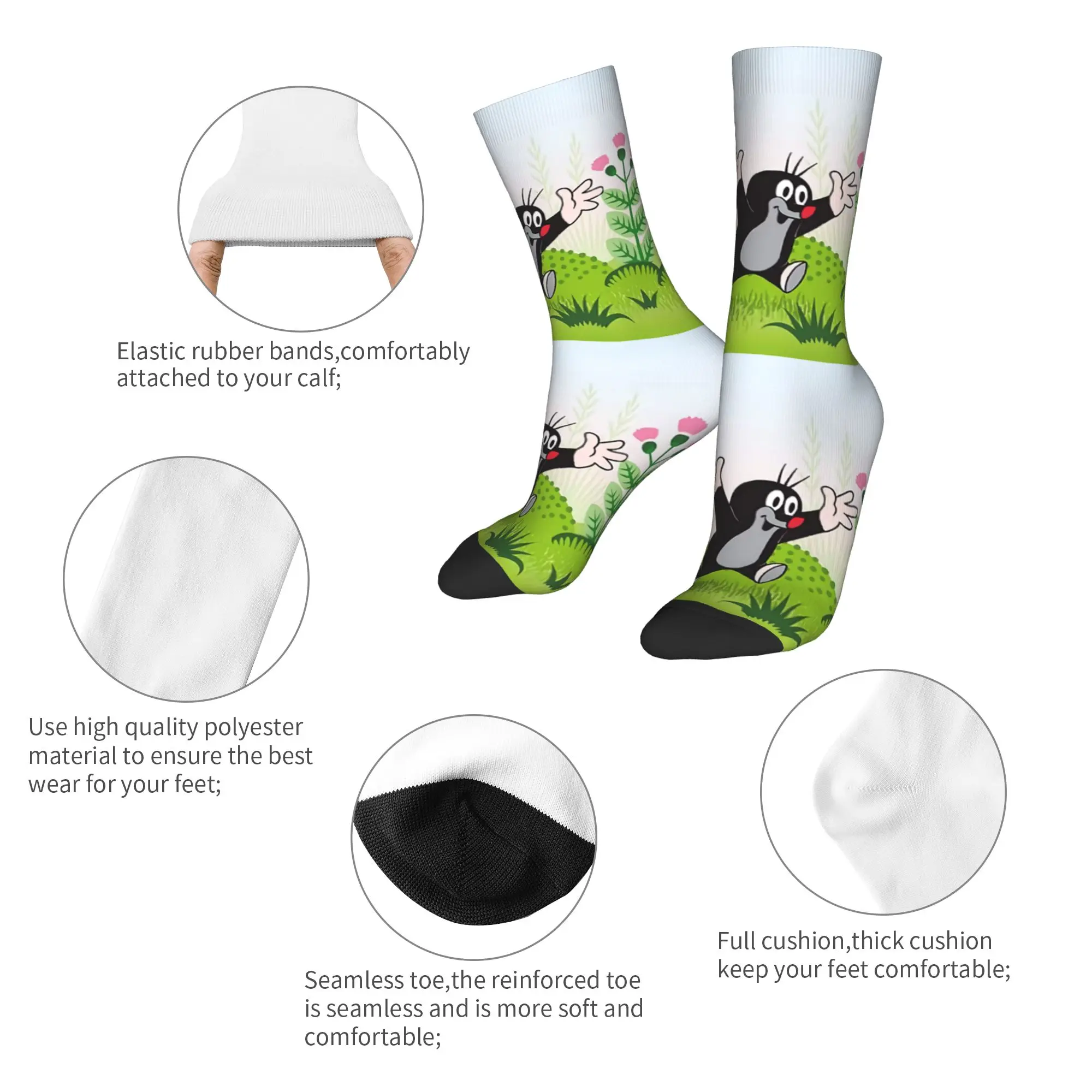 Custom Happy Mole Cartoon Men Women Crew Socks Unisex Kawaii Krtek Little Maulwurf Spring Summer Autumn Winter Dress Socks