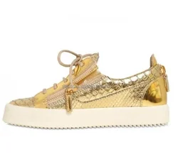 Gold Snakeskin Leather Pattern Men Women Casual Shoes Lace Up Low Top Shoes Flats Chaussure Plus Size 47