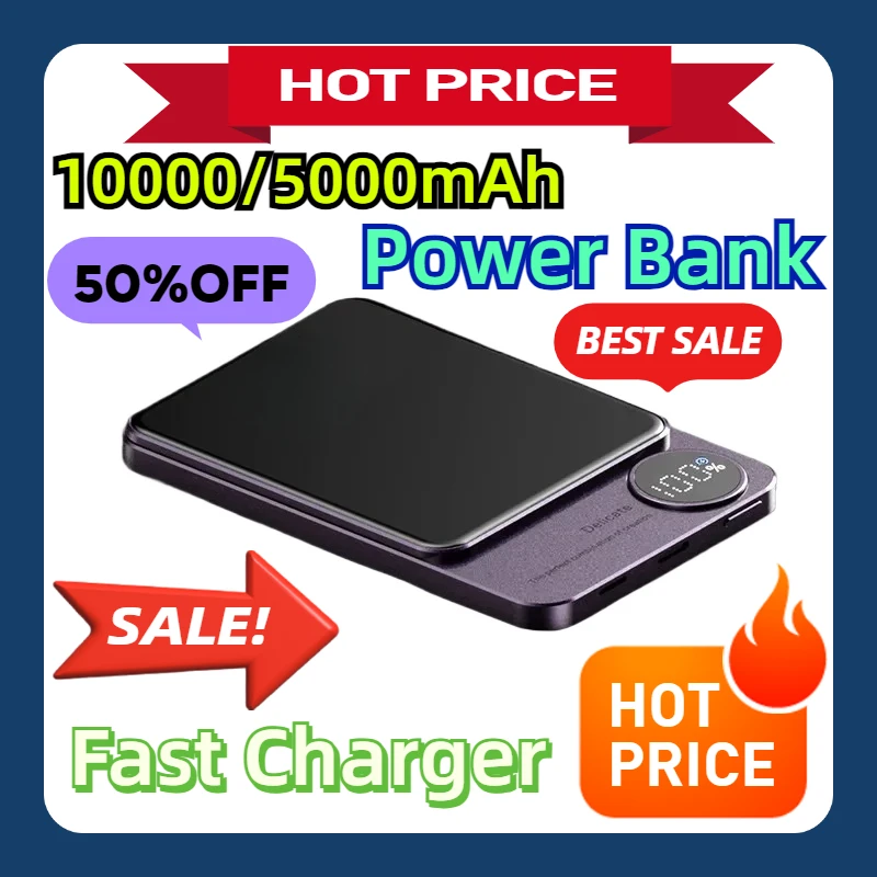 For Iphone 12 13 14 5000mAh Power Bank Magnetic Power Bank Wireless Charger Mini Slim External Auxiliary Spare Battery 10000mAh