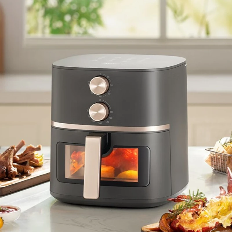 Midea Air Fryer with Large Viewing Window, No Flipping Required, Classic Knob, Steam and Grill Combination 5.3L