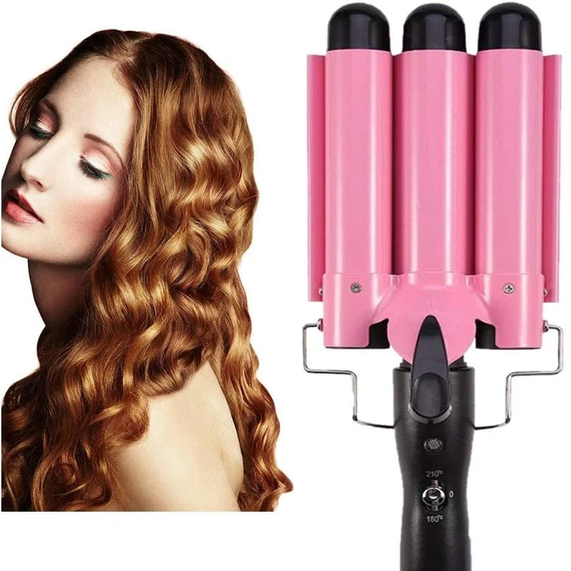 

Three-Tube Egg Roll Stick 3 Barrel Hair Curler Small and Large Volume Water Wave Hair Curling Iron with LED Temperature