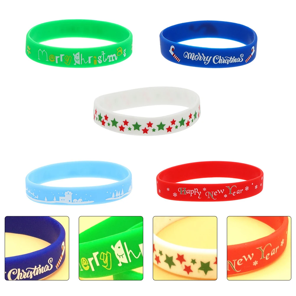 

5Pcs Xmas Wristband Soft Skin-Friendly Silicone Bracelet for Christmas Celebration Decorative Jewelry Festival Gift for Friends
