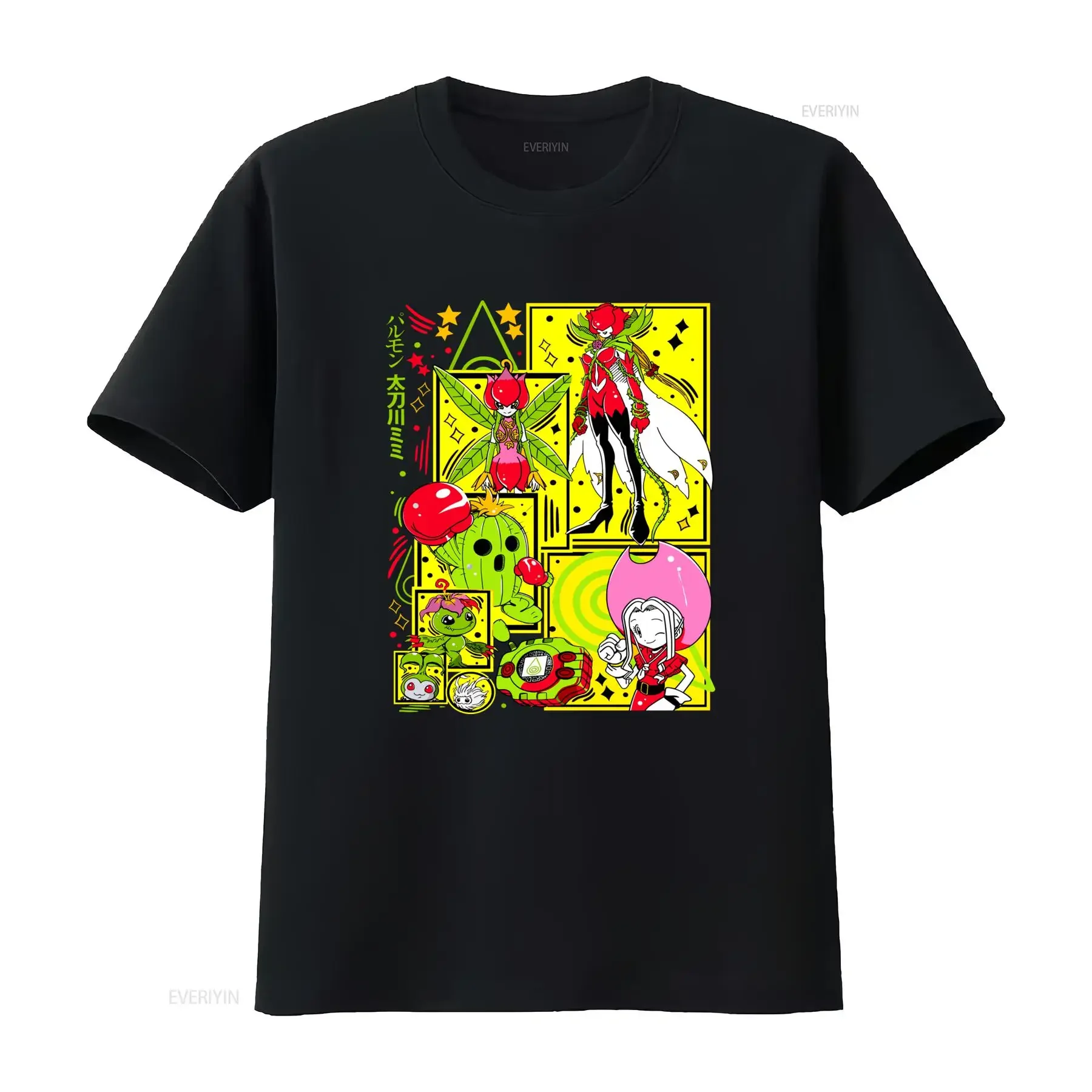 90s Retro Cartoon Digimon Mimi Palmon Evolution Chain Print Casual T Shirt vintage Washed Versatile Breathable streetwear