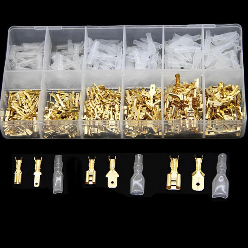 

450PCS Assortment Crimp Terminal Connector 2.8/4.8/6.3mm Gold Brass Car Speaker Electric Wire Connectors Set 22-16 AWG