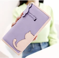New Coin Purse Cat Designer Leather Long Wallets Women's Korea Fashion Brand Lady Zipper Purses Lovely Handbag Clutch Para Mujer
