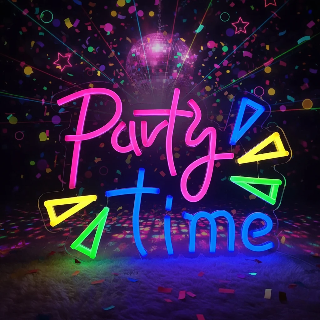 Party Time LED Neon Sign USB Powered Dimmable - Wall Decor for Home Dance Studio Party Bar Wall Decoration No Battery Needed