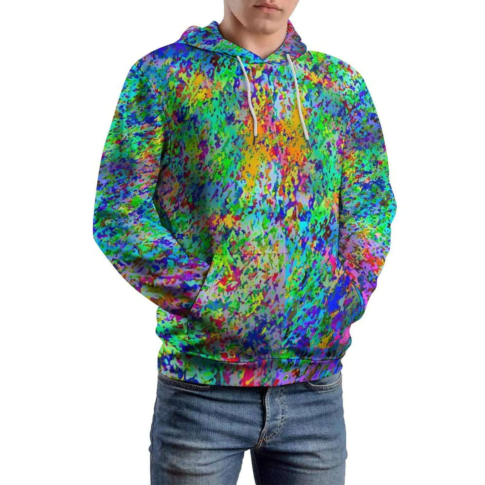 Neon Paint Print Casual Hoodies Long Sleeve Confetti Storm Pullover Hoodie Autumn Street Fashion Oversize Hooded Sweatshirts