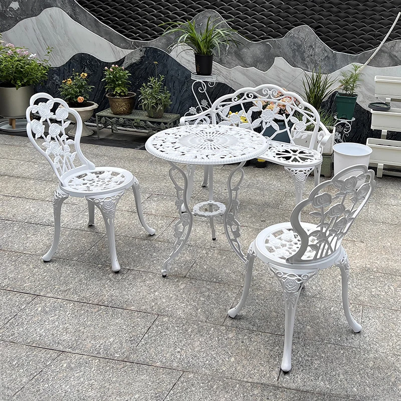 Set of 4pcs garden Balcony furniture cast aluminum chairs and table Mini coffee table Bench all weather waterproof