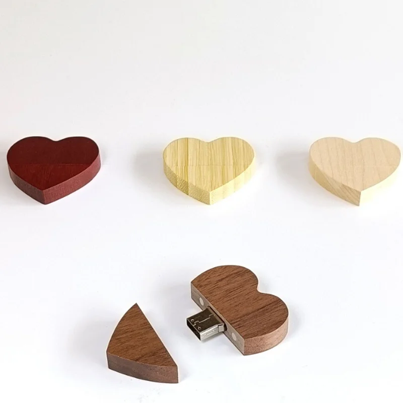 Бесплатная индивидуальная лазерная гравировка логотипа, цвет деревянного сердца, модель USB2.0, флэш-накопитель 4 ГБ, 8 ГБ, 16 ГБ, 32 ГБ, 64 ГБ, 128 ГБ