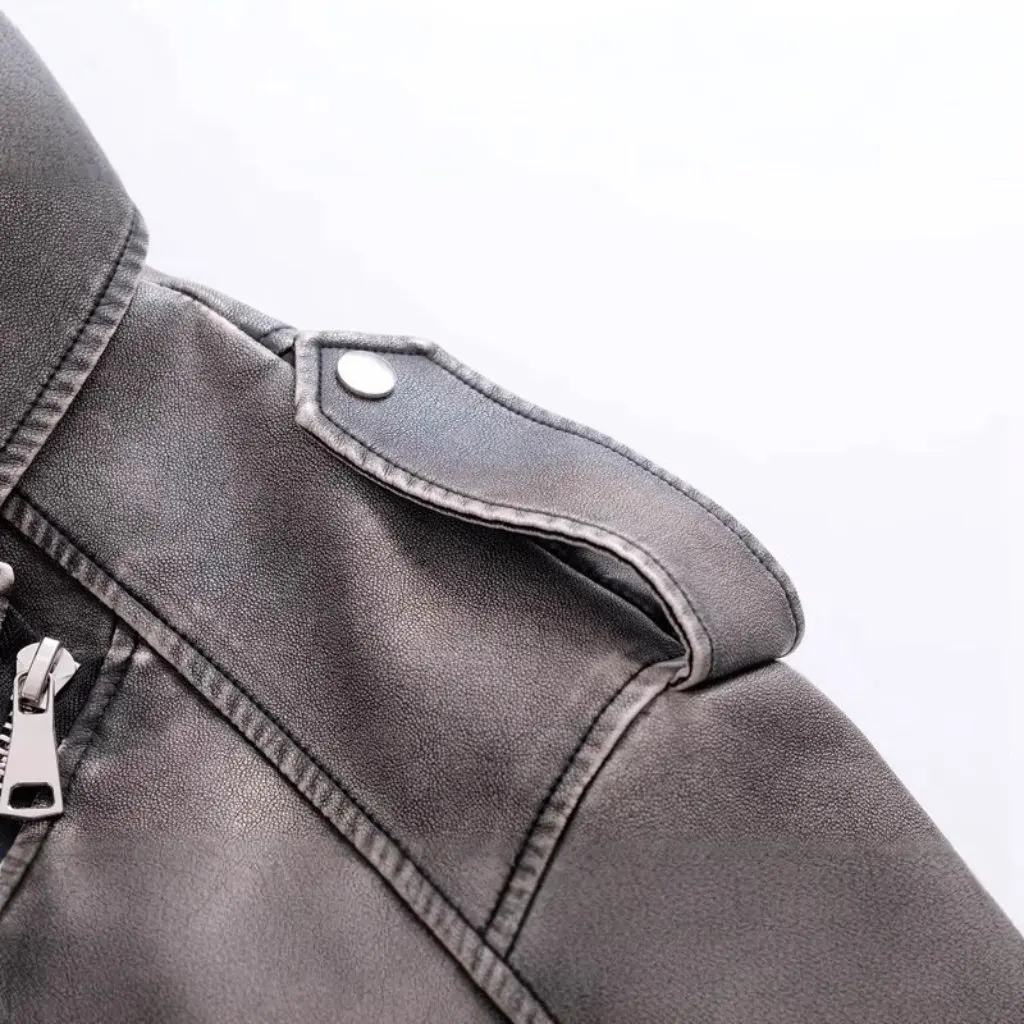 

Women's Vintage Lapel Leather Jacket Long Sleeve Short Coat European American Style Autumn New Handsome Motorcycle Clothing