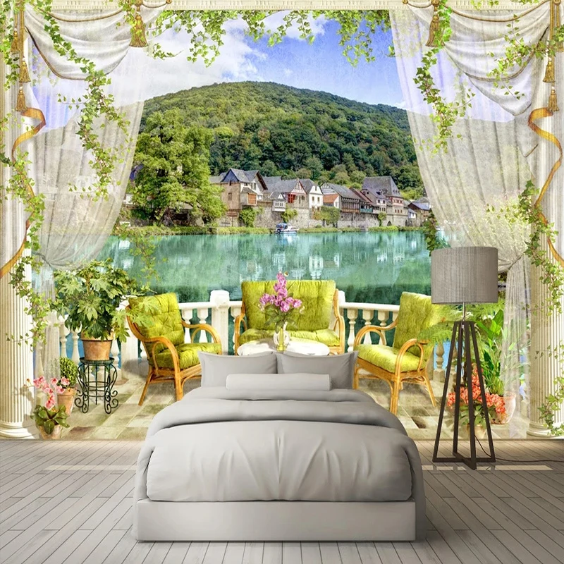 Custom 3D Wall Mural balcony lake scenery Wallpaper Bar Cafe Restaurant Backdrop Wall Home Decoration Fresco 3D Papier Peint