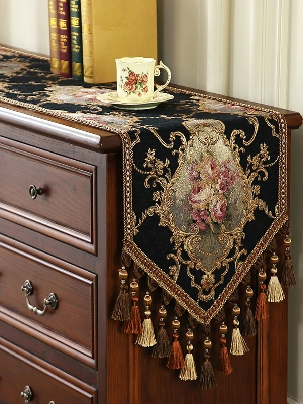 

Elegant American Style Table Flag Long Decorative Tablecloth for Dining Table Coffee Table TV Cabinet Retro Luxury Home Decor